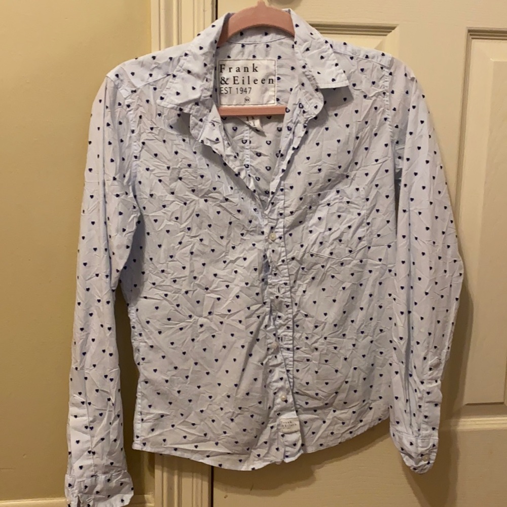 FRANK & EILEEN
Barry SHIRT IN BLUE STRIPE/MINI NAVY HEARTS
 XS